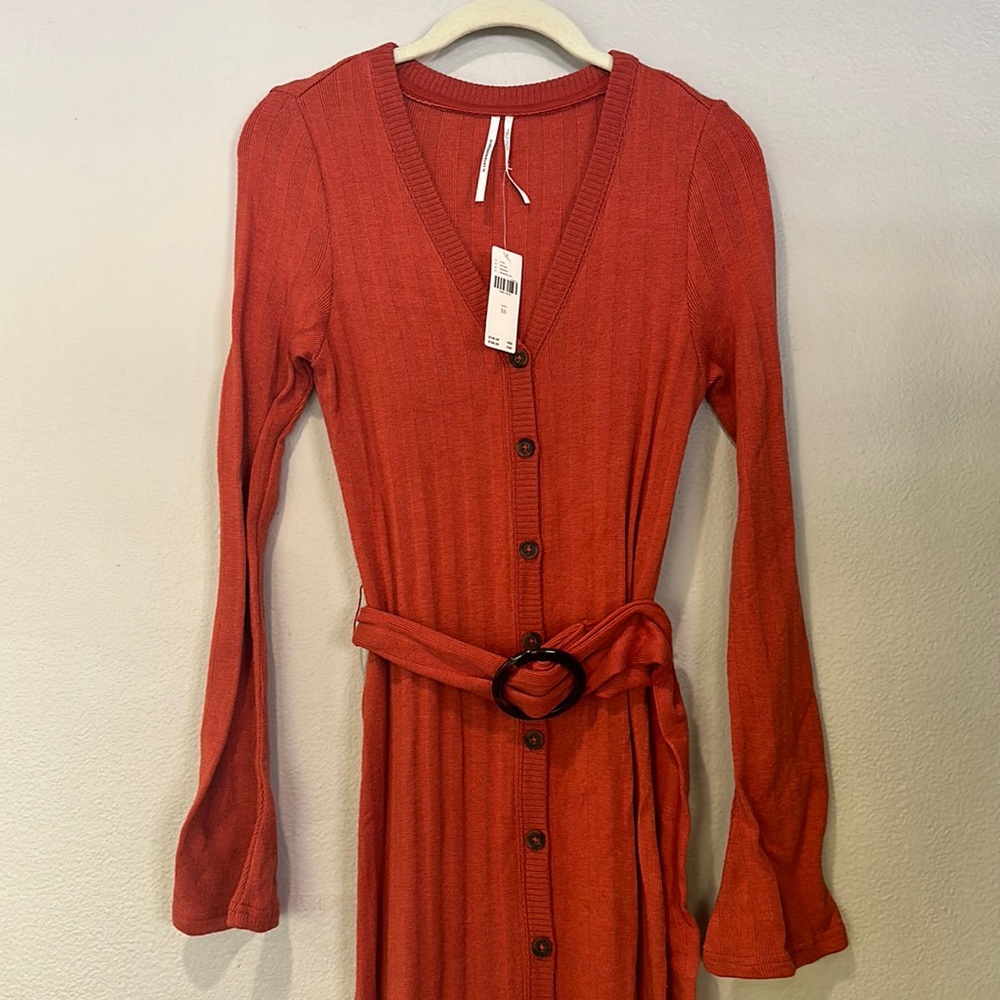 Anthropologie | Knit Sweater Button Down Dress | Flared Long Sleeves | XS